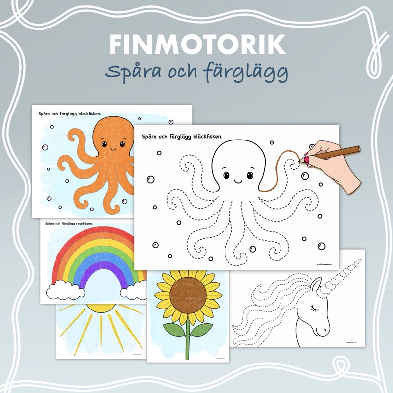 Finmotorik sommar – Spåra och färglägg - Bild 2