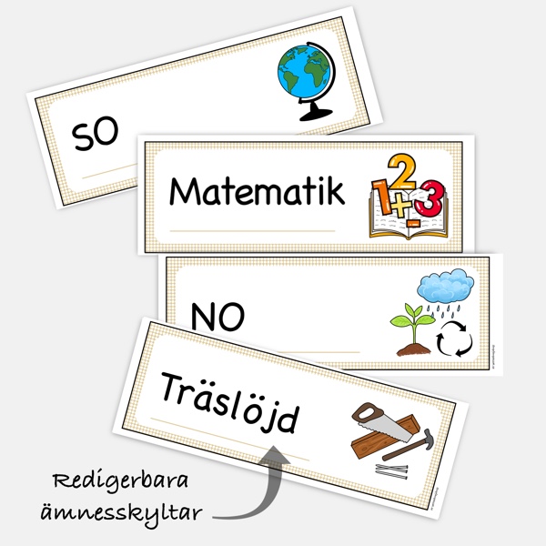 Redigerbara ämnesskyltar – Beige - Bild 3