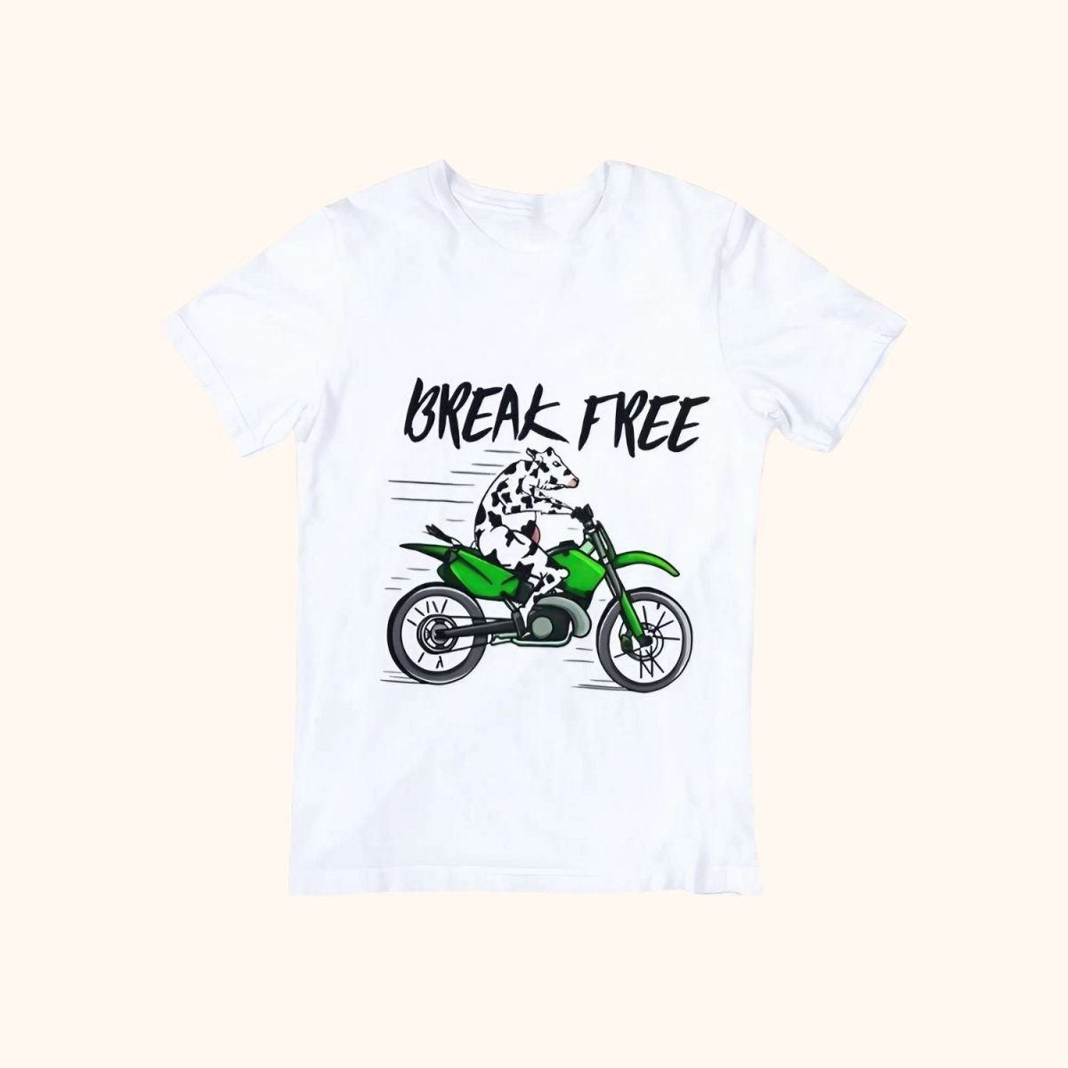 T-shirt med ko som bryter sig fri