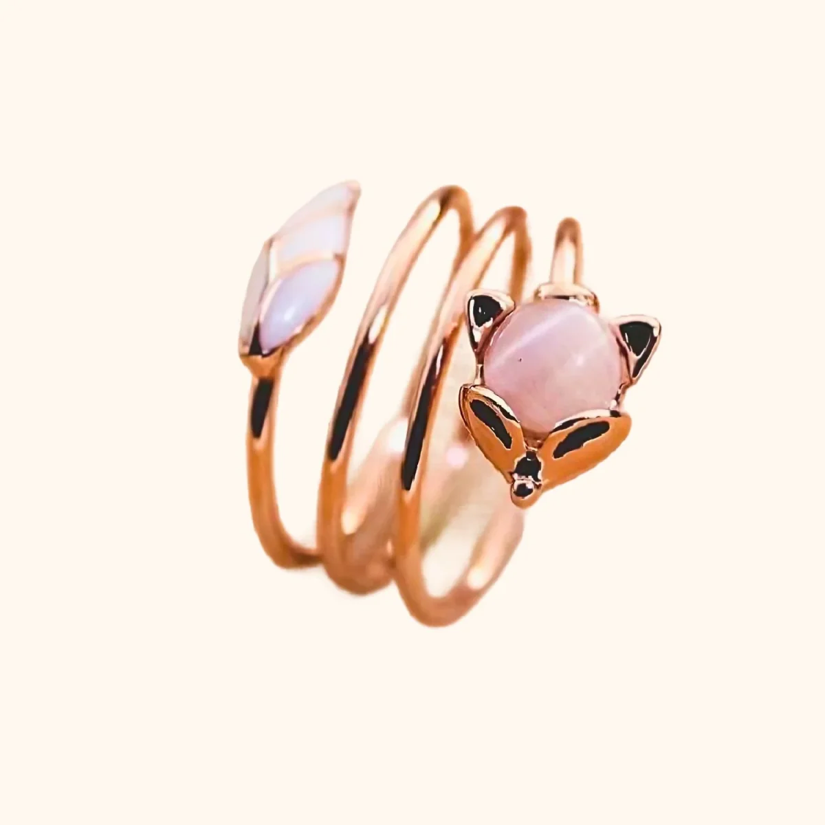 Ring med räv och rosa månsten - Bild 2
